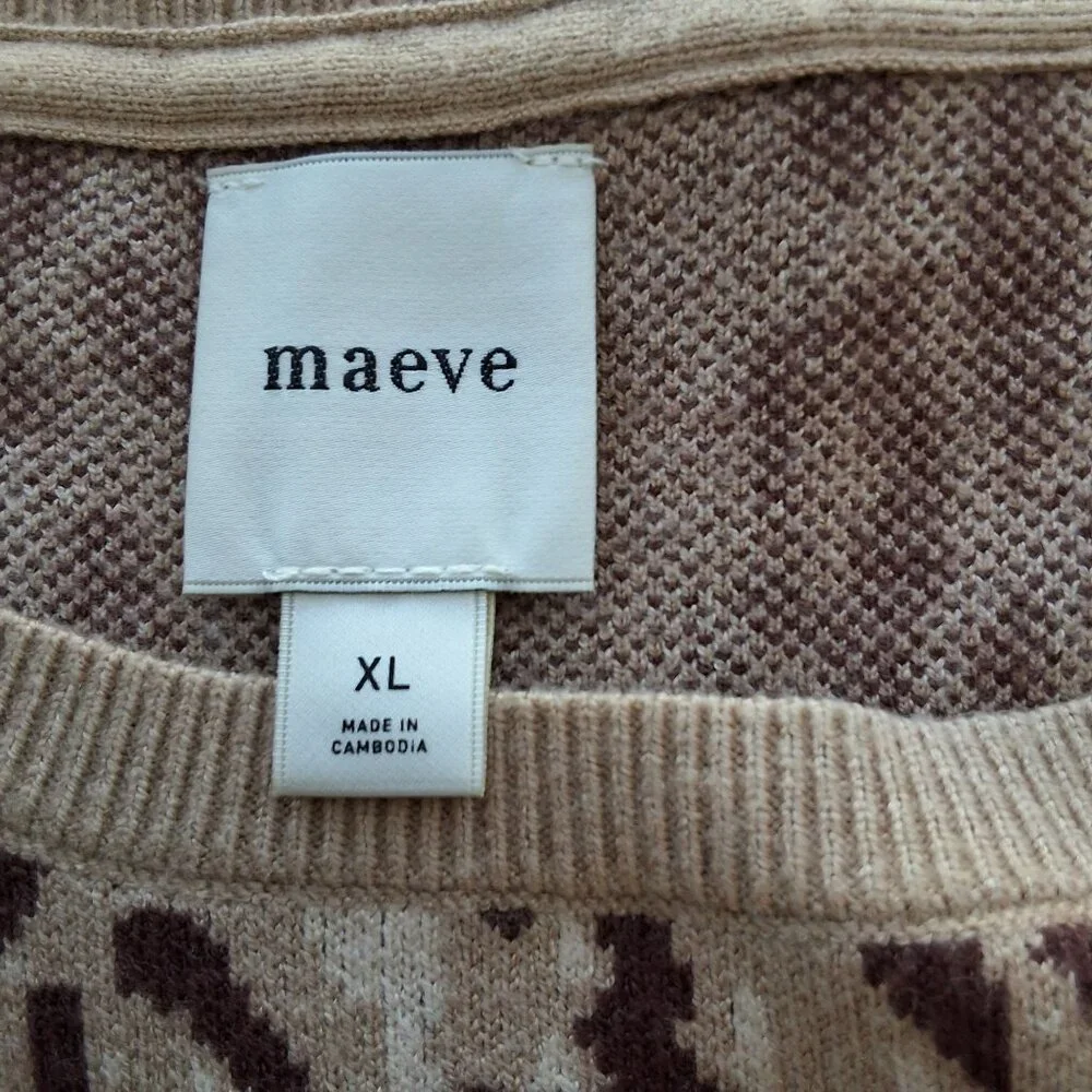 Maeve Puff Sleeve‎ Animal Print Pullover Sweater Womens XL Neutral NWOT